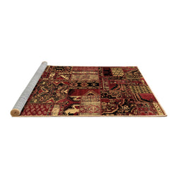 Sideview of Machine Washable Patchwork Brown Transitional Rug, wshabs1956brn