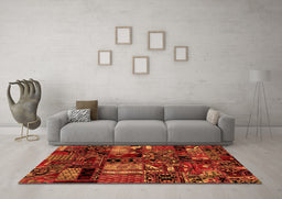 Machine Washable Patchwork Orange Transitional Area Rugs in a Living Room, wshabs1956org