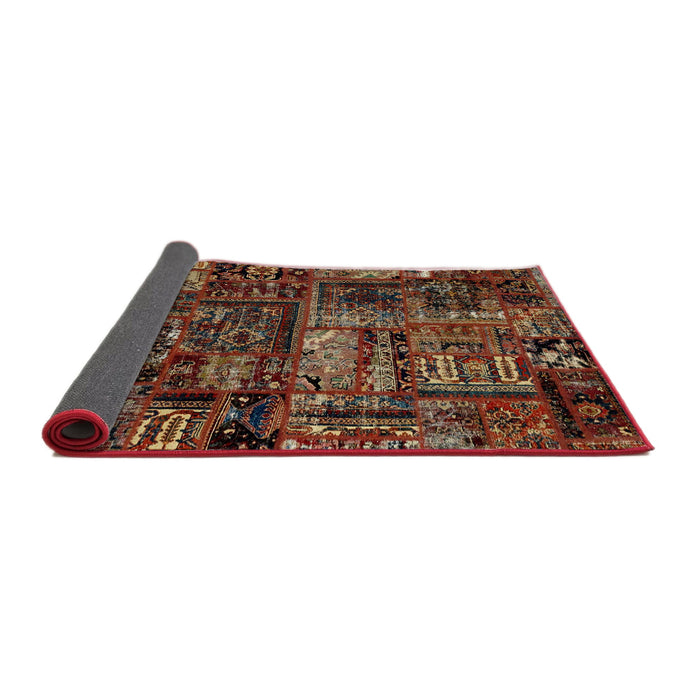 Sideview of Abstract Dark Gold Brown Patchwork Rug, abs1957