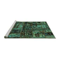 Sideview of Machine Washable Patchwork Turquoise Transitional Area Rugs, wshabs1957turq