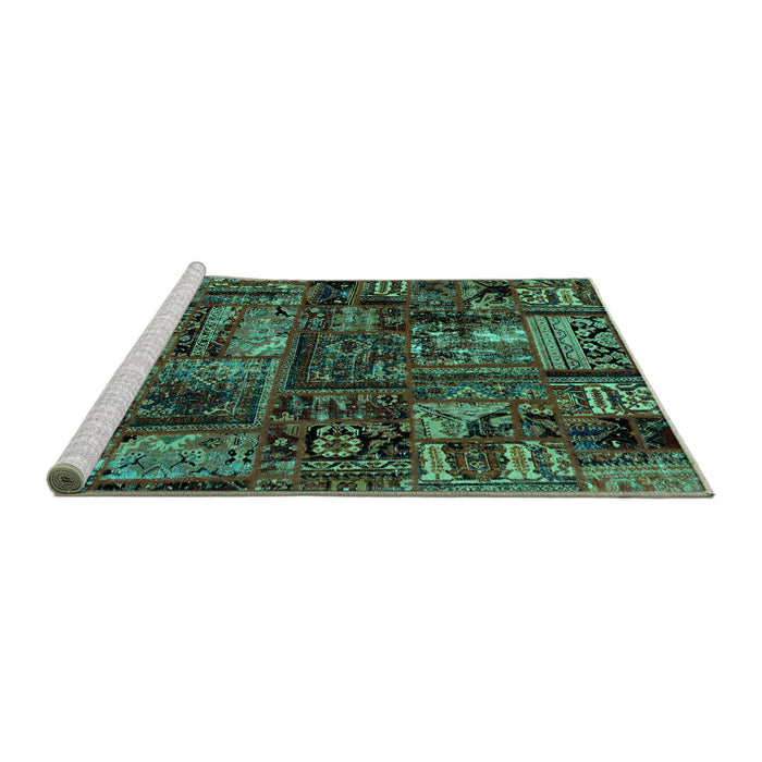 Sideview of Machine Washable Patchwork Turquoise Transitional Area Rugs, wshabs1957turq