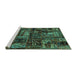 Sideview of Machine Washable Patchwork Turquoise Transitional Area Rugs, wshabs1957turq
