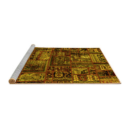 Sideview of Machine Washable Patchwork Yellow Transitional Rug, wshabs1957yw