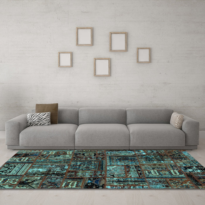 Machine Washable Patchwork Light Blue Transitional Rug in a Living Room, wshabs1957lblu