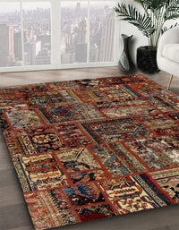 Abstract Dark Gold Brown Patchwork Rug, abs1957