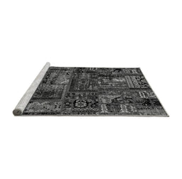 Sideview of Machine Washable Patchwork Gray Transitional Rug, wshabs1957gry