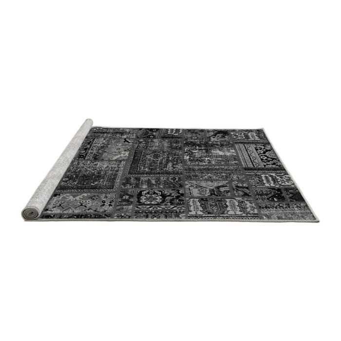 Sideview of Machine Washable Patchwork Gray Transitional Rug, wshabs1957gry
