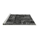 Sideview of Machine Washable Patchwork Gray Transitional Rug, wshabs1957gry
