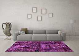 Machine Washable Patchwork Purple Transitional Area Rugs in a Living Room, wshabs1957pur