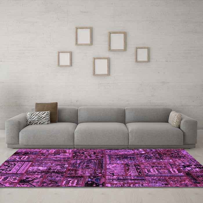 Machine Washable Patchwork Purple Transitional Area Rugs in a Living Room, wshabs1957pur
