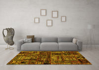 Machine Washable Patchwork Yellow Transitional Rug, wshabs1957yw