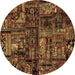 Round Patchwork Brown Transitional Rug, abs1957brn