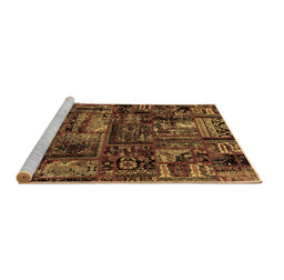 Sideview of Machine Washable Patchwork Brown Transitional Rug, wshabs1957brn