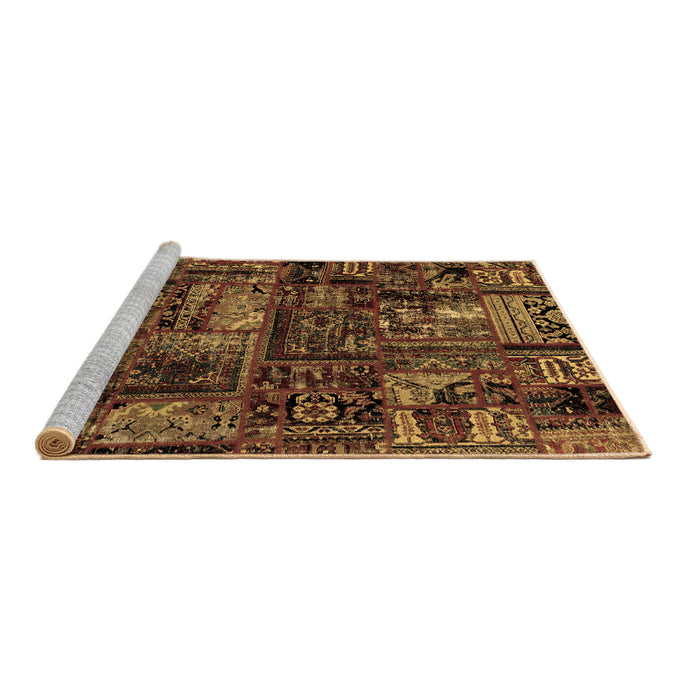 Sideview of Machine Washable Patchwork Brown Transitional Rug, wshabs1957brn