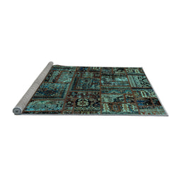 Sideview of Machine Washable Patchwork Light Blue Transitional Rug, wshabs1957lblu
