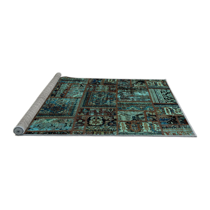 Sideview of Machine Washable Patchwork Light Blue Transitional Rug, wshabs1957lblu