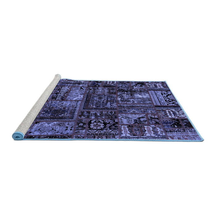 Sideview of Machine Washable Patchwork Blue Transitional Rug, wshabs1957blu