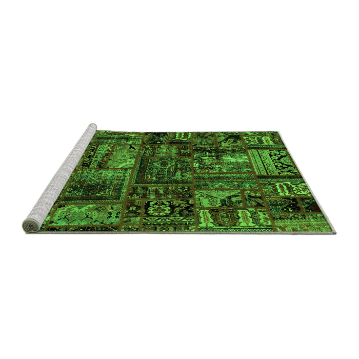 Sideview of Machine Washable Patchwork Green Transitional Area Rugs, wshabs1957grn