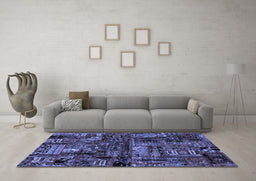 Machine Washable Patchwork Blue Transitional Rug in a Living Room, wshabs1957blu