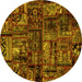 Round Patchwork Yellow Transitional Rug, abs1957yw