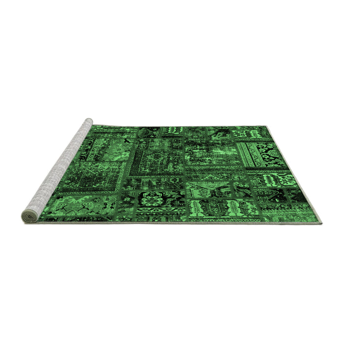 Sideview of Machine Washable Patchwork Emerald Green Transitional Area Rugs, wshabs1957emgrn