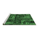 Sideview of Machine Washable Patchwork Emerald Green Transitional Area Rugs, wshabs1957emgrn