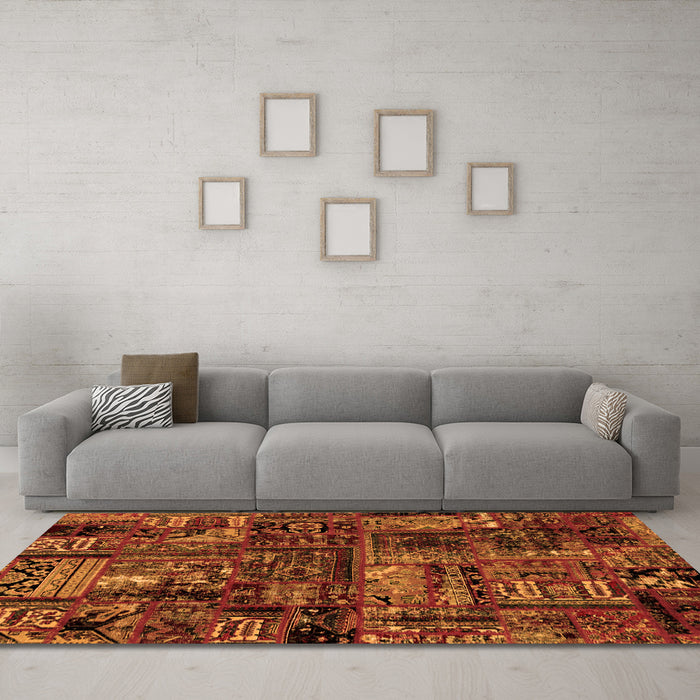 Machine Washable Patchwork Orange Transitional Area Rugs in a Living Room, wshabs1957org