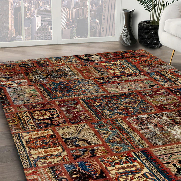 Machine Washable Abstract Dark Gold Brown Rug in a Family Room, wshabs1957