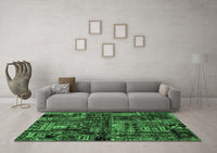 Machine Washable Patchwork Emerald Green Transitional Rug, wshabs1957emgrn