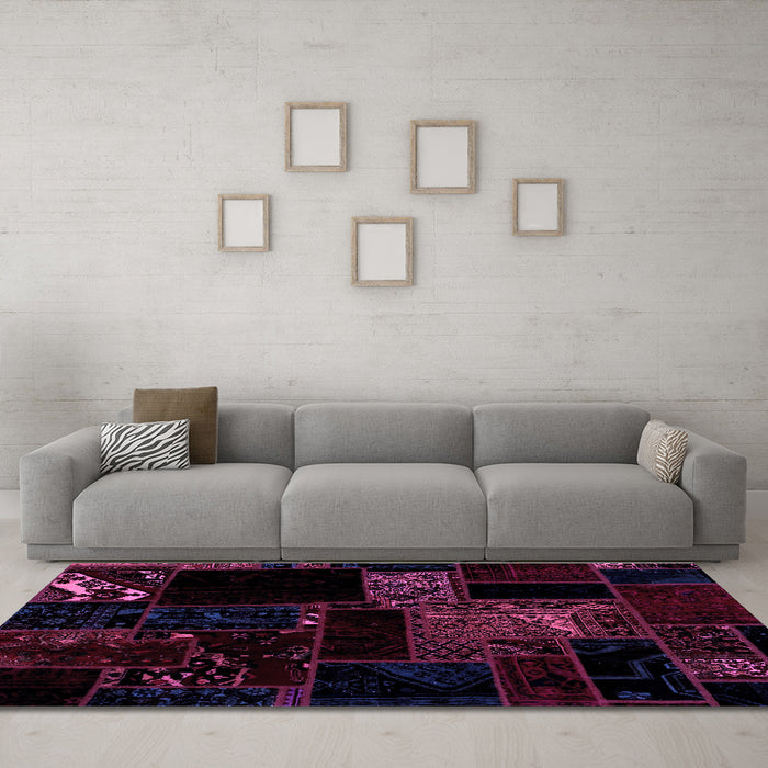 Machine Washable Abstract Purple Modern Area Rugs in a Living Room, wshabs1958pur