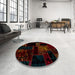 Round Machine Washable Abstract Bakers Brown Rug in a Office, wshabs1958