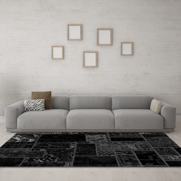 Machine Washable Abstract Gray Modern Rug in a Living Room,, wshabs1958gry