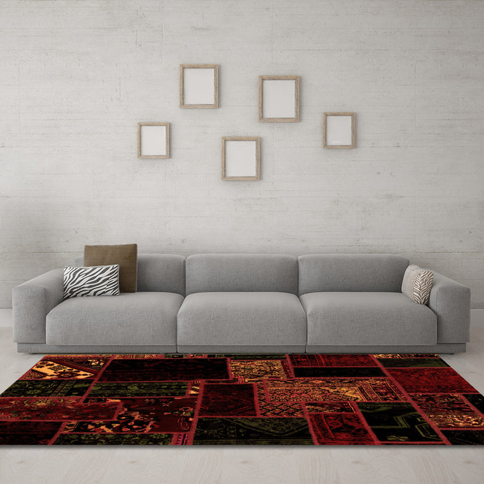 Machine Washable Abstract Orange Modern Area Rugs in a Living Room, wshabs1958org