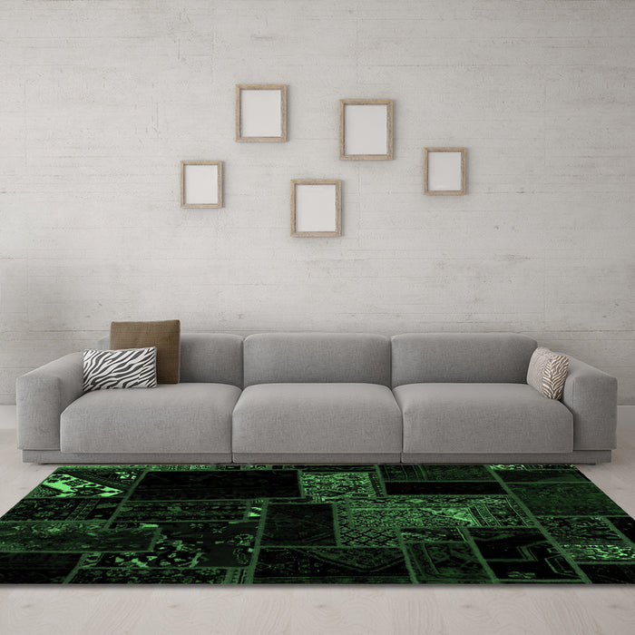 Machine Washable Abstract Emerald Green Modern Area Rugs in a Living Room,, wshabs1958emgrn