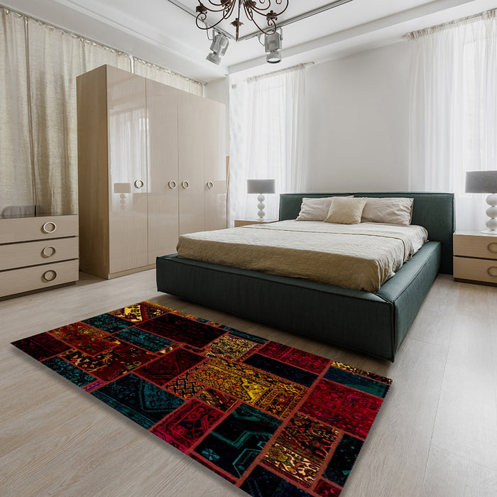 Machine Washable Abstract Bakers Brown Rug in a Bedroom, wshabs1958