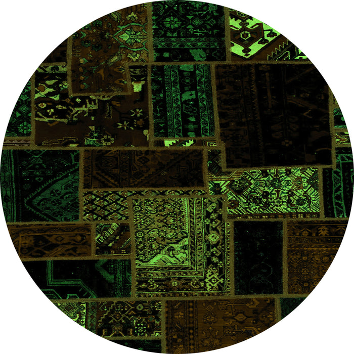 Round Abstract Green Modern Rug, abs1958grn