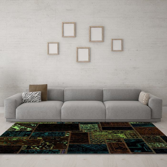Machine Washable Abstract Turquoise Modern Area Rugs in a Living Room,, wshabs1958turq