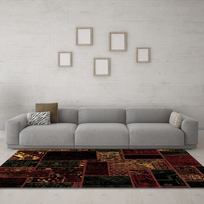 Machine Washable Abstract Brown Modern Rug in a Living Room,, wshabs1958brn