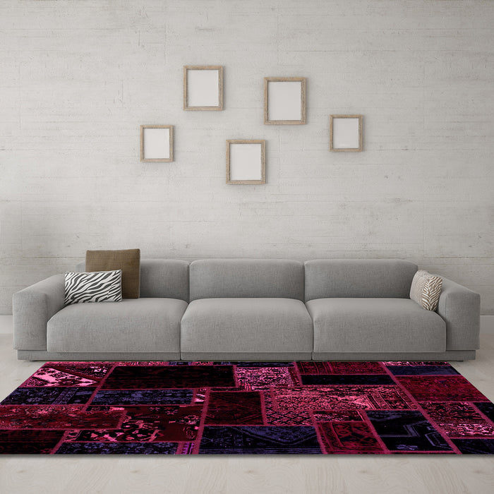 Machine Washable Abstract Pink Modern Rug in a Living Room, wshabs1958pnk