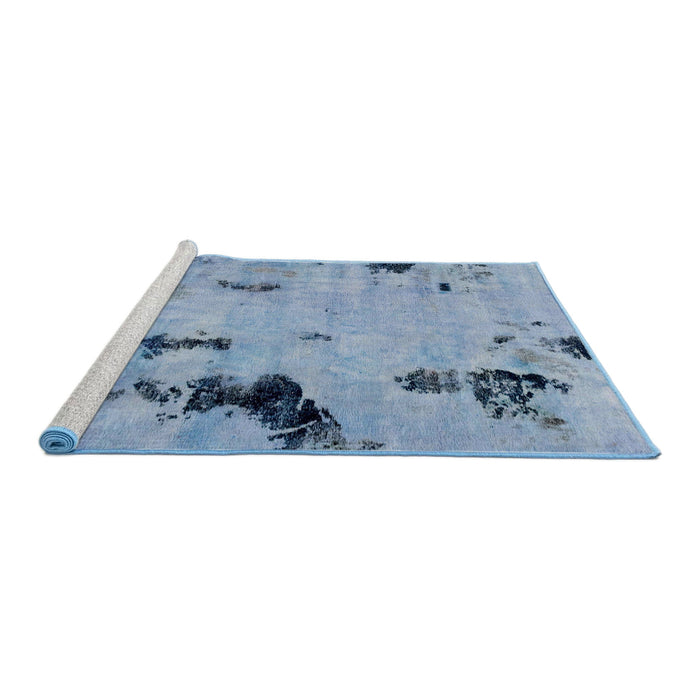 Sideview of Machine Washable Abstract Silk Blue Rug, wshabs1959