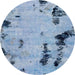 Round Machine Washable Abstract Silk Blue Rug, wshabs1959