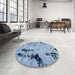 Round Abstract Blue Modern Rug in a Office, abs1959