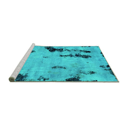 Sideview of Machine Washable Abstract Turquoise Modern Area Rugs, wshabs1959turq