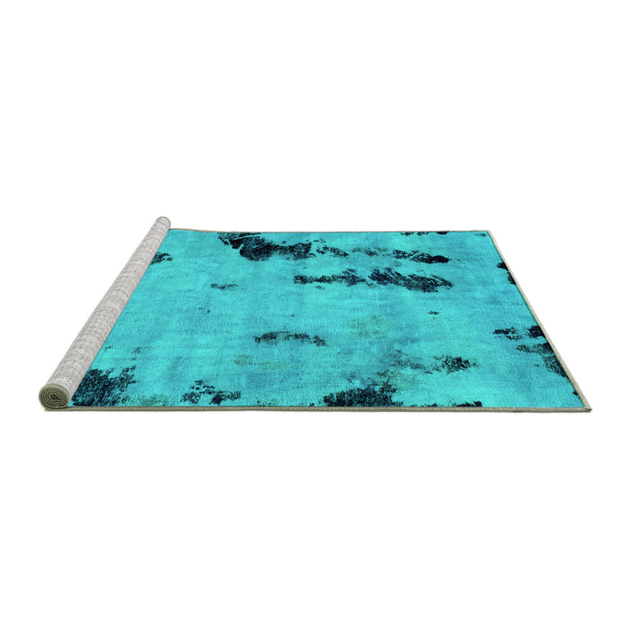 Sideview of Machine Washable Abstract Turquoise Modern Area Rugs, wshabs1959turq