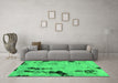 Machine Washable Abstract Green Modern Area Rugs in a Living Room,, wshabs1959grn