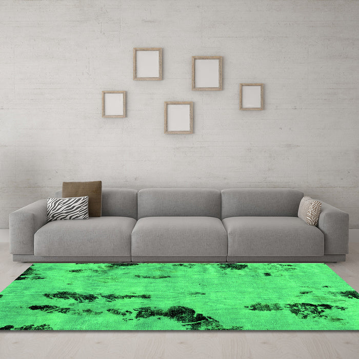 Machine Washable Abstract Green Modern Area Rugs in a Living Room,, wshabs1959grn