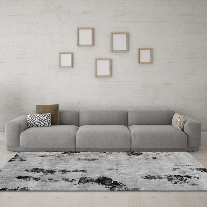 Machine Washable Abstract Gray Modern Rug in a Living Room,, wshabs1959gry