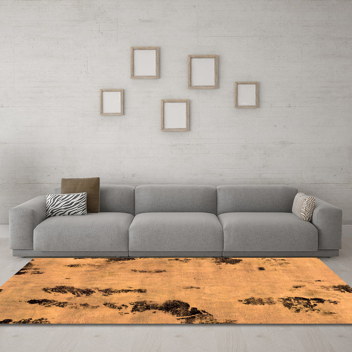 Machine Washable Abstract Orange Modern Area Rugs in a Living Room, wshabs1959org