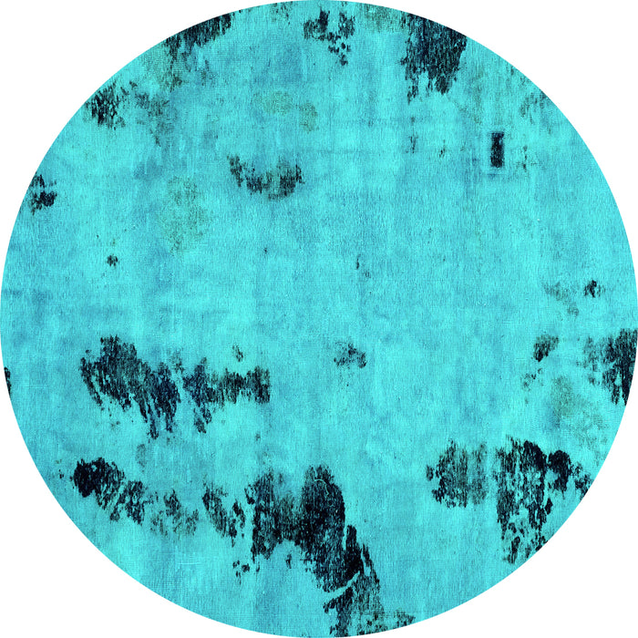 Round Machine Washable Abstract Turquoise Modern Area Rugs, wshabs1959turq