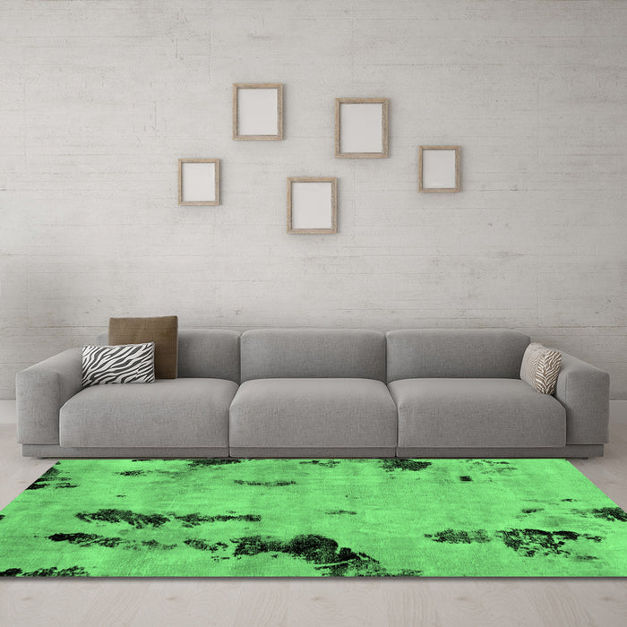 Machine Washable Abstract Emerald Green Modern Area Rugs in a Living Room,, wshabs1959emgrn
